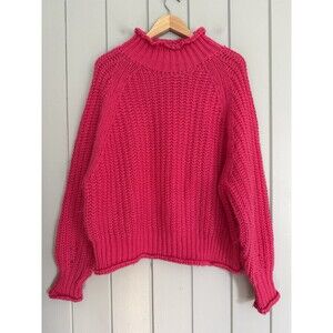 En Saison Chunky Knit Sweater M Medium Magenta Pink Mock Neck Acrylic